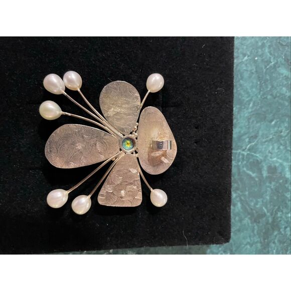 Artisan Sterling Silver Pendant with Jasper, Pearl Accents & Gemstone Center - Picture 2 of 7